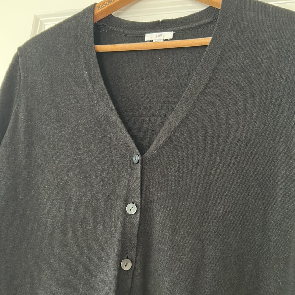 J Jill Linen/Rayon Cardigan Sweater w 3 Button Closure in Black w MEASUREMENTS